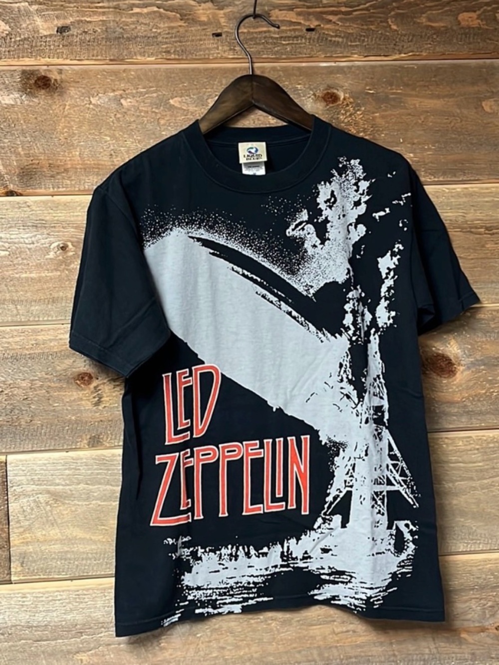 Vintage Led Zeppelin Exploding Zeppelin Liquid Blue Shirt Size M Black